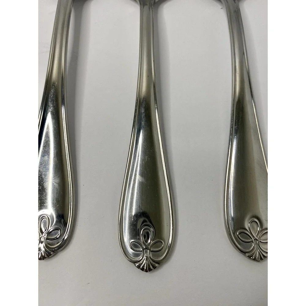 Reed & Barton Ribbon Crest Glossy Stainless Serving Spoons & Meat Fork